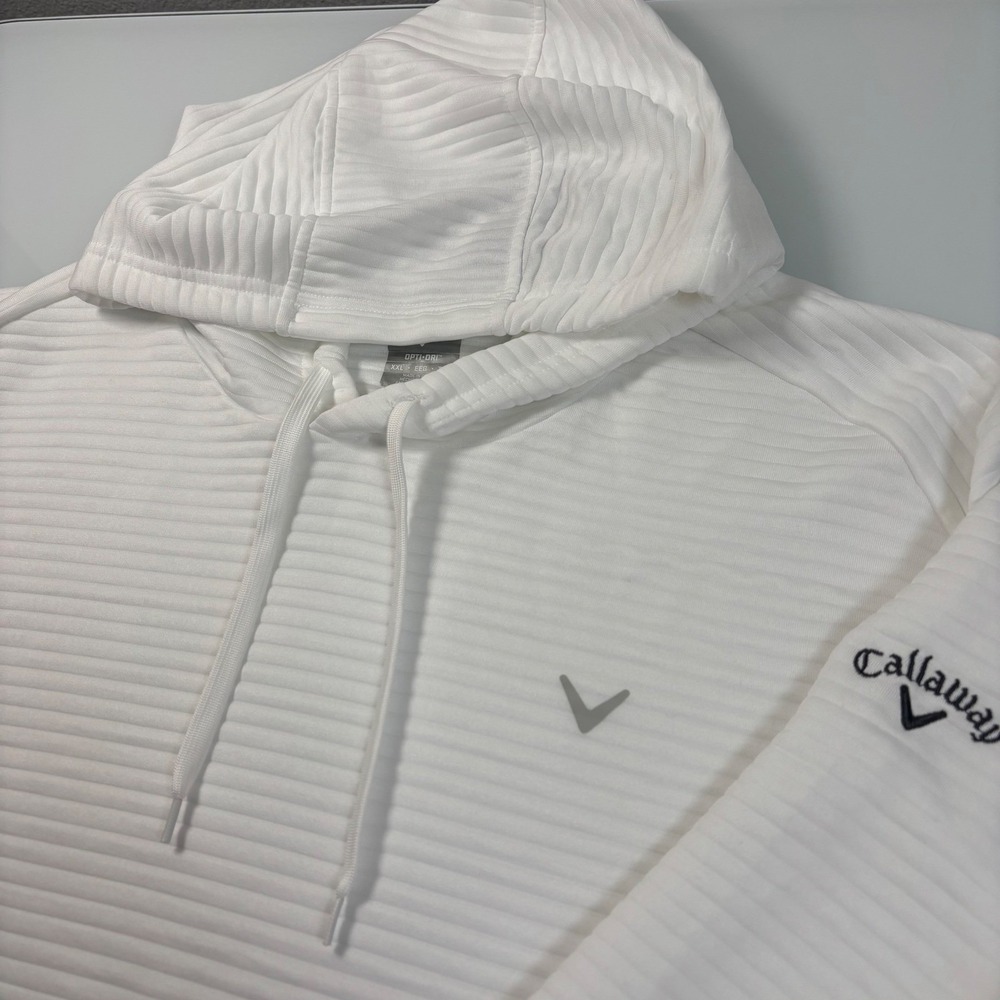 Callaway Mens XL White Hoodie NEW Opti-Dri Ribbed Golf Performance Pullover